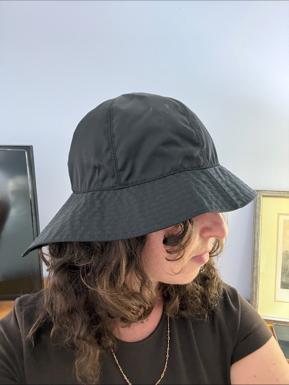 Prada Black Nylon asymmetrical bucket Rain Hat designer euro summer size M chic